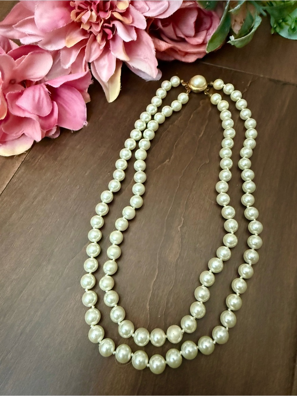 Two Strand Vintage Faux Pearl Necklace